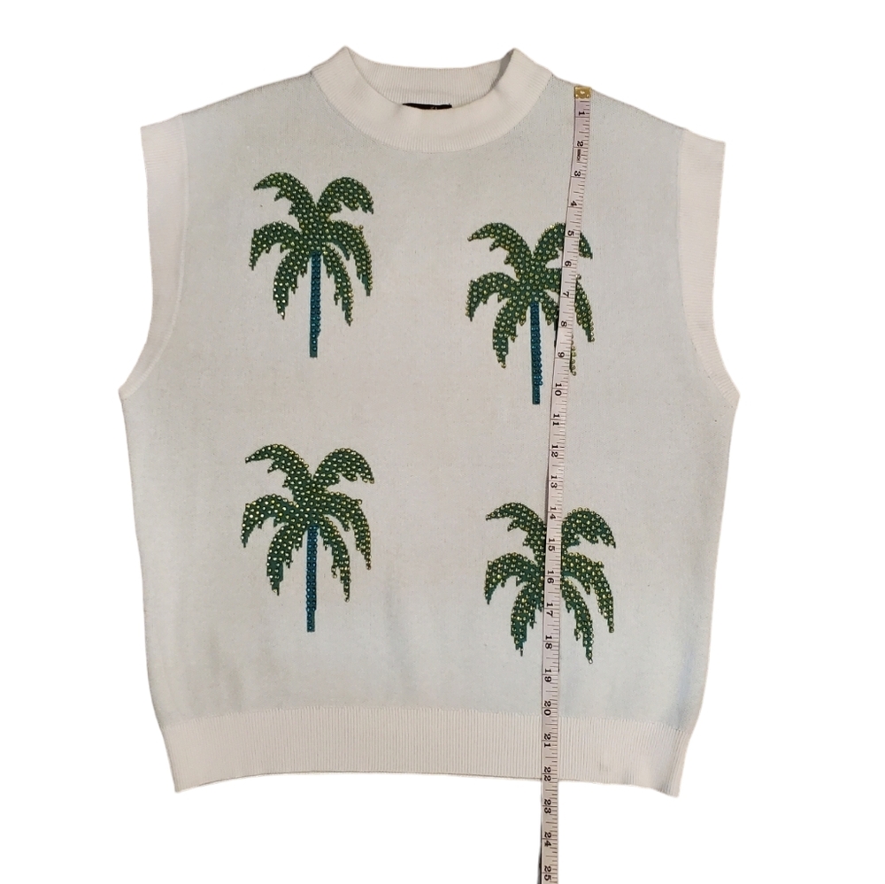 Ontwelfth Sweater Vest Womens Size XLarge Green Rhinestone Palms Pullover Vest - Picture 7 of 11